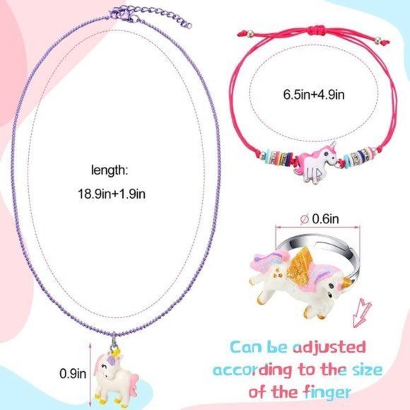 NEW 24 Pcs Little Girl Jewelry Kids Unicorn Necklace Cute Woven Bracelet… - Picture 5 of 5